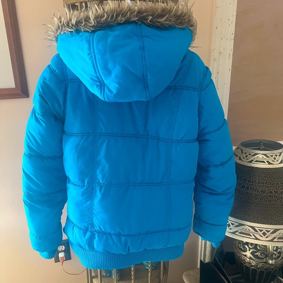 JUSTICE Vintage Puffer Coat Jacket w/detachable Faux Fur Hood Blue Sz 16 - Picture 5 of 15